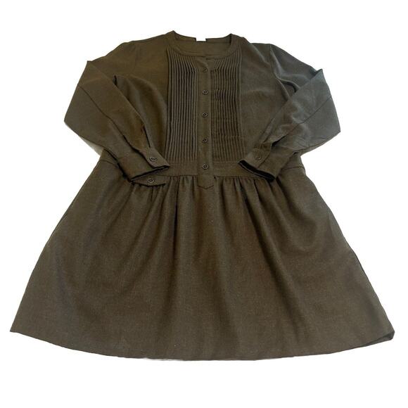 J.Crew Women’s Sz 4 Wool Dress Pin Tuck Olive Pleated Drop Waist Cottage Prairie - Picture 1 of 12